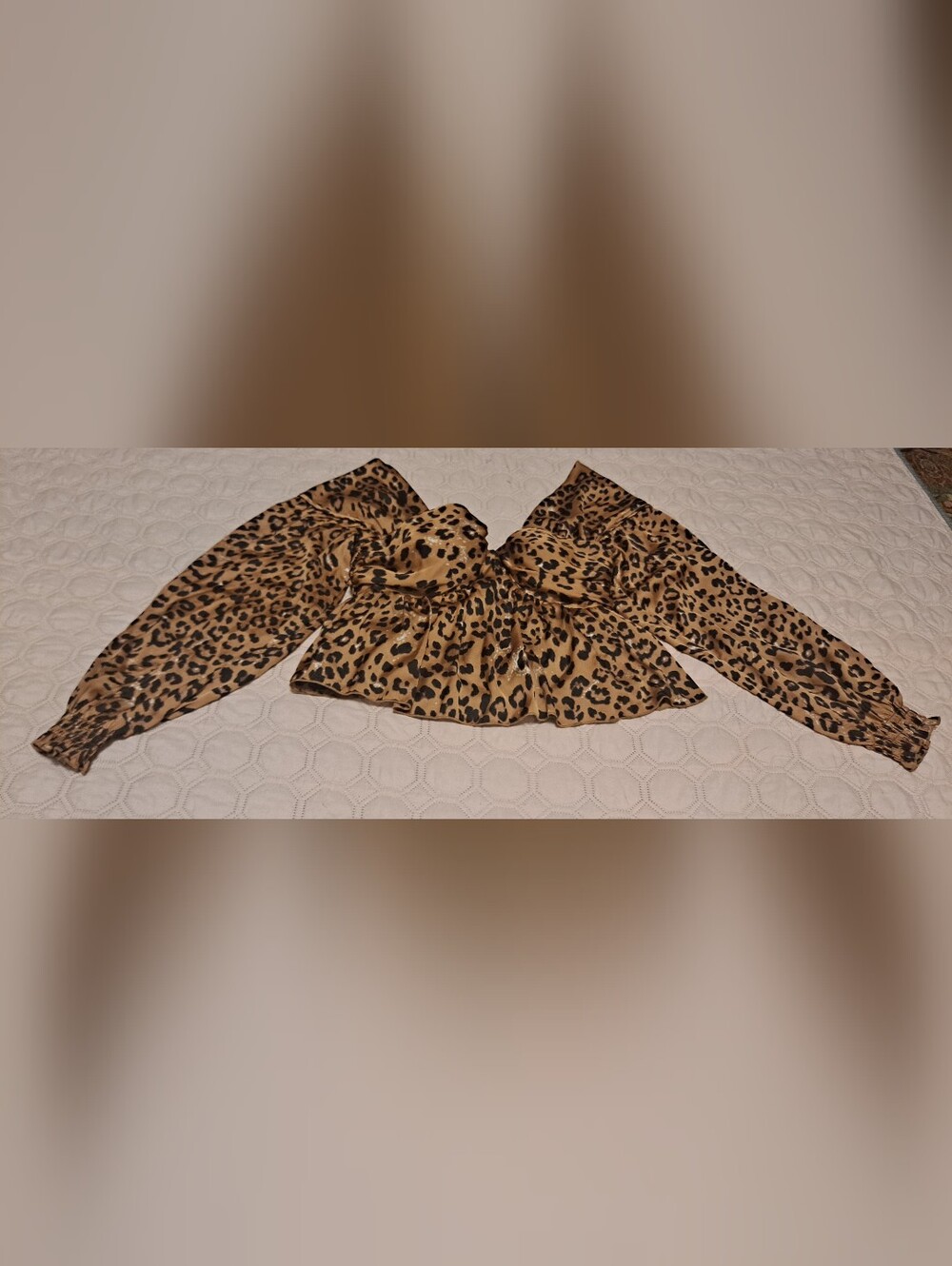 House Of HARLOW Leopard Print Long Sleeve Peplum Top - Brown sz S